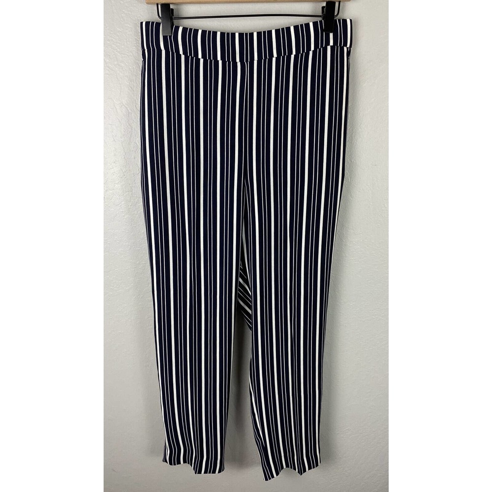 Ann Taylor Navy And White Striped Ankle Pants Size MEDIUM Flowy Career